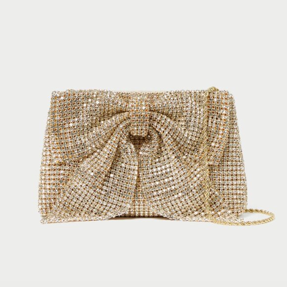 Loeffler Randall Handbags - Loeffler Randall Jolene Gold Diamanté Bow Clutch – NWT
